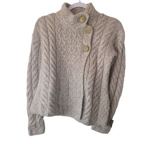 Aran Woollen Mills Trellis & Cable Cardigan Grey